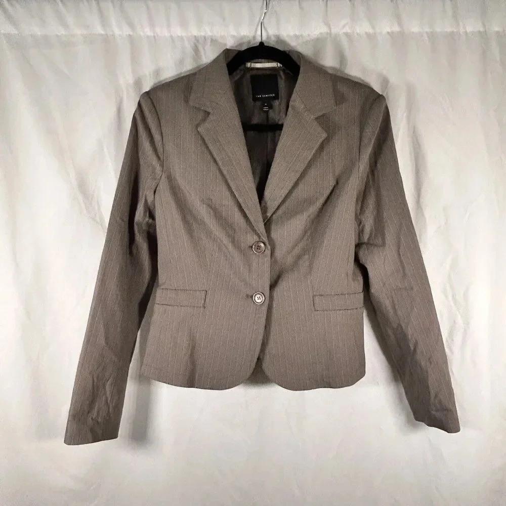 The Limited Blazer Women's 10 Grey Striped 2 Button Front FauxPockets